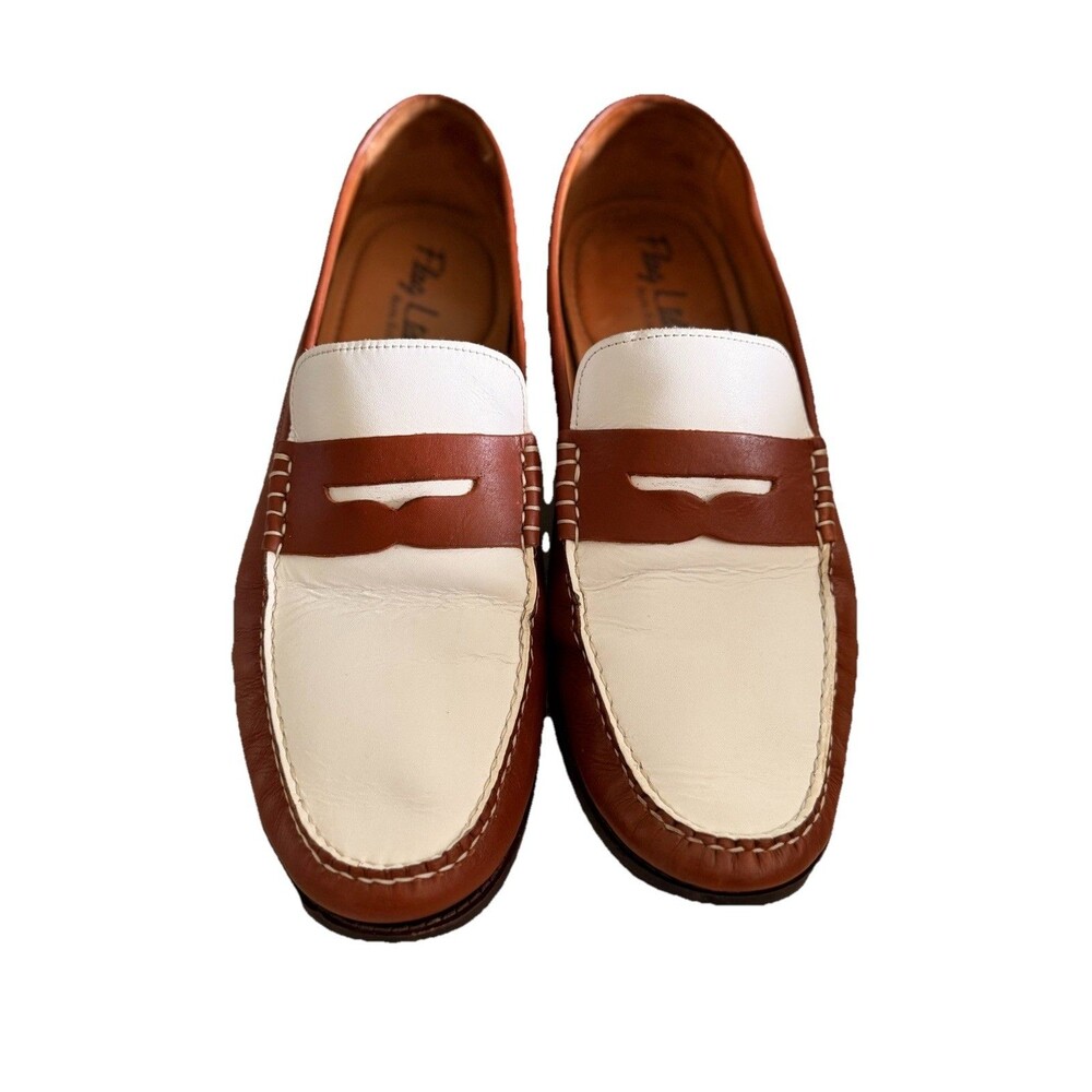 Flag LTD Rowen Men Colorblock Leather Penny Loafers Tan White Nappa Glove 13 M